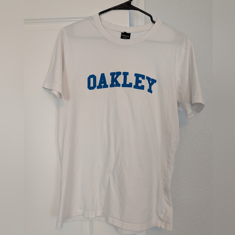 Oakley White Short-Sleeve Tee with Blue Logo